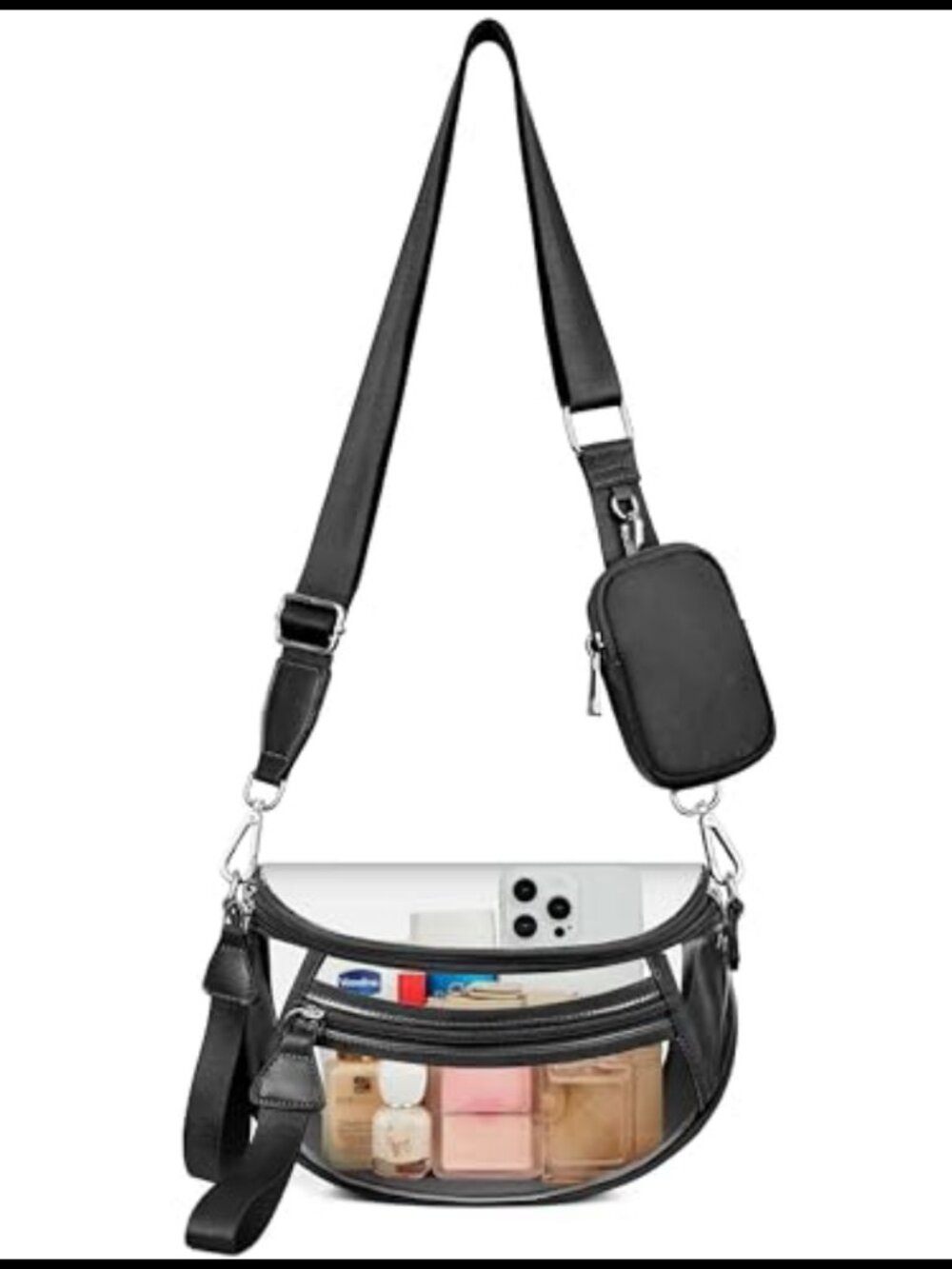 Clear PVC Checkered Crossbody Bag Stadium Approved with RFID Pouch